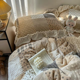 Roomtery Patchwork Ruffle Plush Fleece Winter Bedding Set, view 4