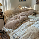 Roomtery Patchwork Ruffle Plush Fleece Winter Bedding Set, view 5