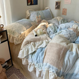 Roomtery Patchwork Ruffle Plush Fleece Winter Bedding Set, view 6