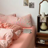 Roomtery Peachy Pink Gingham Bedding Set, view 4