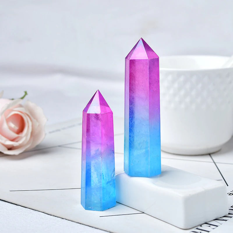 Roomtery Pink and Blue Quartz Tower Crystal