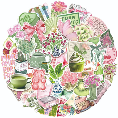 Roomtery Pink & Green Spring Aesthetic Sticker Set