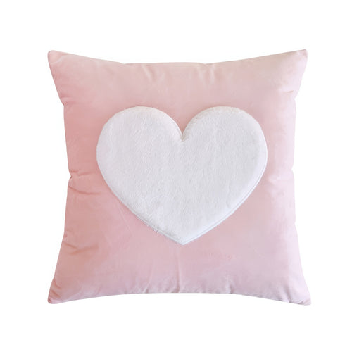Roomtery Pink Plush Hearts Cushion Cover