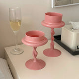Roomtery Pink Swirl Glass Candle Holder, view 2