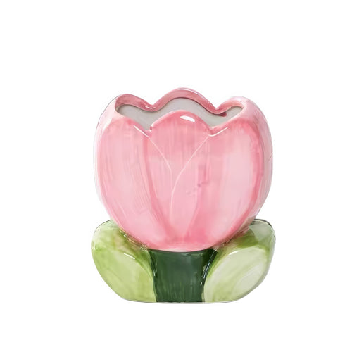 Roomtery Pink Tulip Ceramic Pen Holder