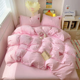 Roomtery Pink Washed Cotton Bedding Set With Red Embroidered Heart, view 2