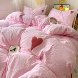 Roomtery Pink Washed Cotton Bedding Set With Red Embroidered Heart, view 3
