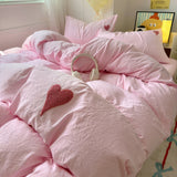 Roomtery Pink Washed Cotton Bedding Set With Red Embroidered Heart, view 4