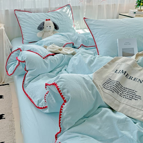 Roomtery Plain Stitched Shell-Edge Bedding Set