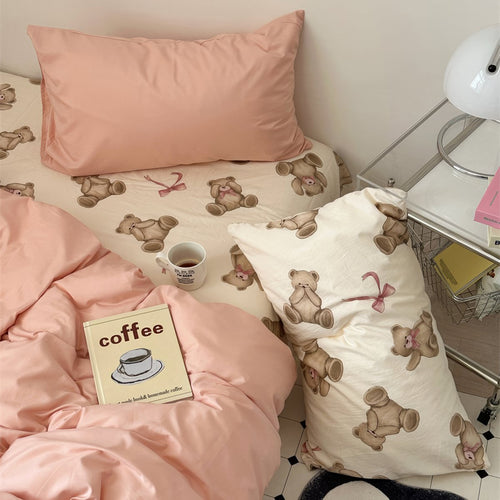 Roomtery Plush Bears Print Soft Girl Bedding Set
