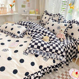Roomtery Polka Dot Kawaii Checkered Ruffle Bedding Set, view 2