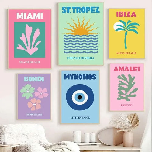 Roomtery Preppy Cities Pastel Canvas Posters