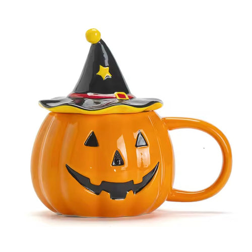 Roomtery Pumpkin Witch Hat Ceramic Mug with Lid