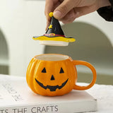 Roomtery Pumpkin Witch Hat Ceramic Mug with Lid, view 3
