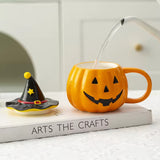 Roomtery Pumpkin Witch Hat Ceramic Mug with Lid, view 4