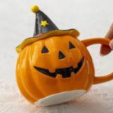 Roomtery Pumpkin Witch Hat Ceramic Mug with Lid, view 5
