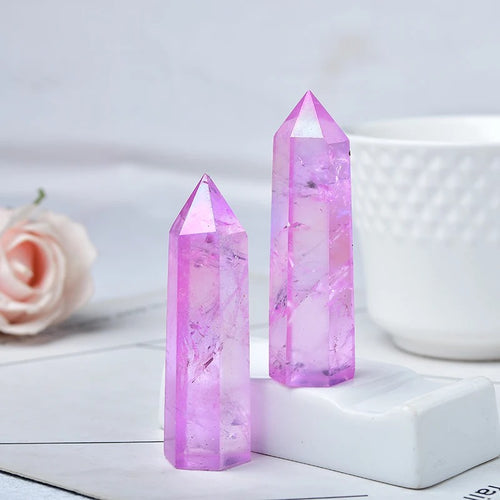 Roomtery Purple Aura Clear Quartz Crystal Tower