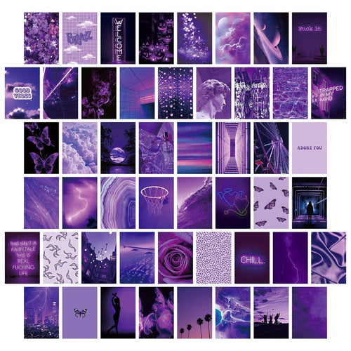 Roomtery Purple Neon Wall Collage Cards