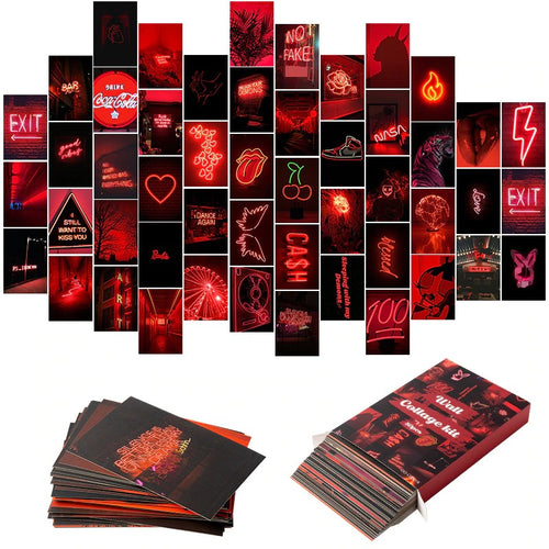 Roomtery Red Neon Wall Collage Cards