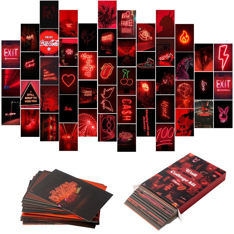 Roomtery Red Neon Wall Collage Cards