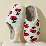 Roomtery Red Cherries Soft Plush House Slippers, view 2