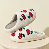 Roomtery Red Cherries Soft Plush House Slippers, view 4