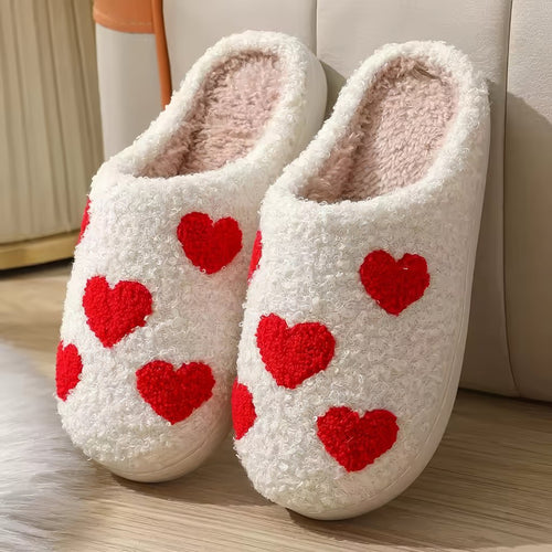 Roomtery Red Hearts Soft Plush House Slippers