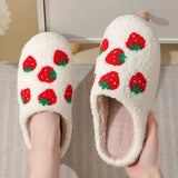 Roomtery Red Strawberries Soft Plush House Slippers, view 3
