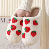 Roomtery Red Strawberries Soft Plush House Slippers, view 4