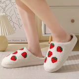 Roomtery Red Strawberries Soft Plush House Slippers, view 5