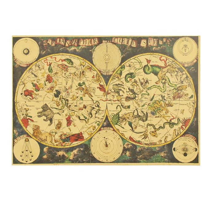 Roomtery Retro Zodiac Constellation Map Poster