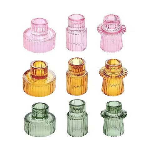 Roomtery Ribbed Glass Mini Desk Candle Holders Set