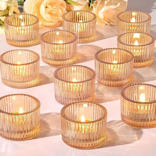 Roomtery Ribbed Glass Tealight Candle Holder Set