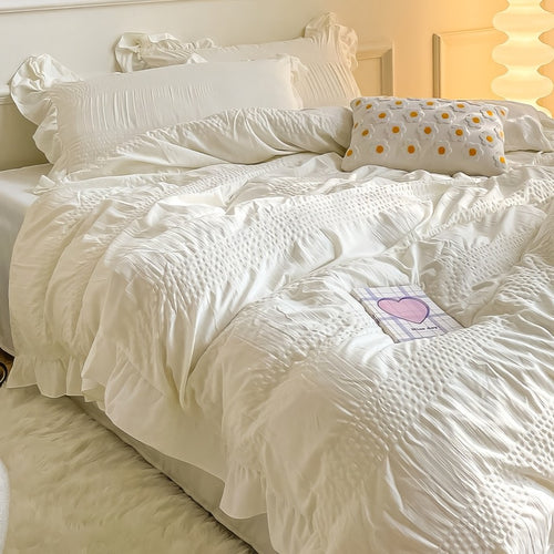 Roomtery Ruffled Seersucker Cute Bedding Set