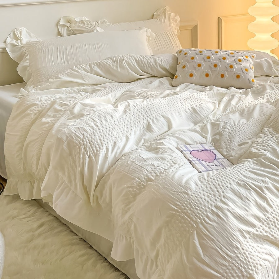 Roomtery Ruffled Seersucker Cute Bedding Set