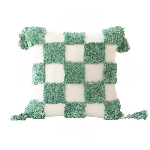 Roomtery Sage Green Checkered Tufted Cushion Cover