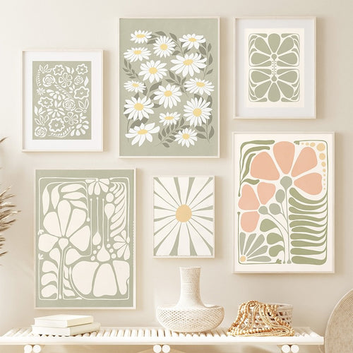 Roomtery Sage Green Flowers Canvas Posters