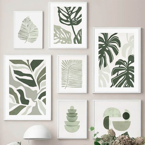 Roomtery Sage Green Monstera Leaves Canvas Posters
