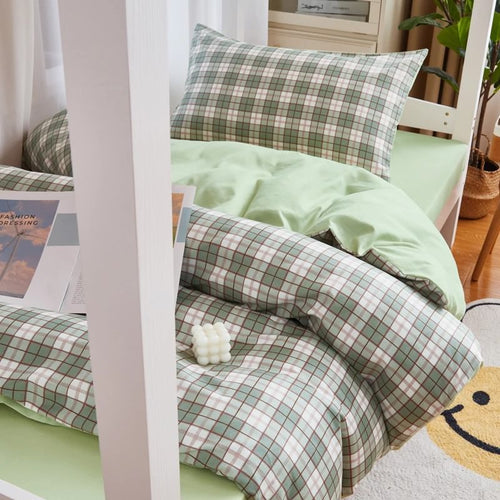 Roomtery Sage Green Plaid Dorm Bedding Set