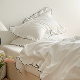Roomtery Simple White Ruffle Edge Bedding Set, view 3