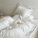 Roomtery Simple White Ruffle Edge Bedding Set, view 4