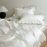 Roomtery Simple White Ruffle Edge Bedding Set, view 5