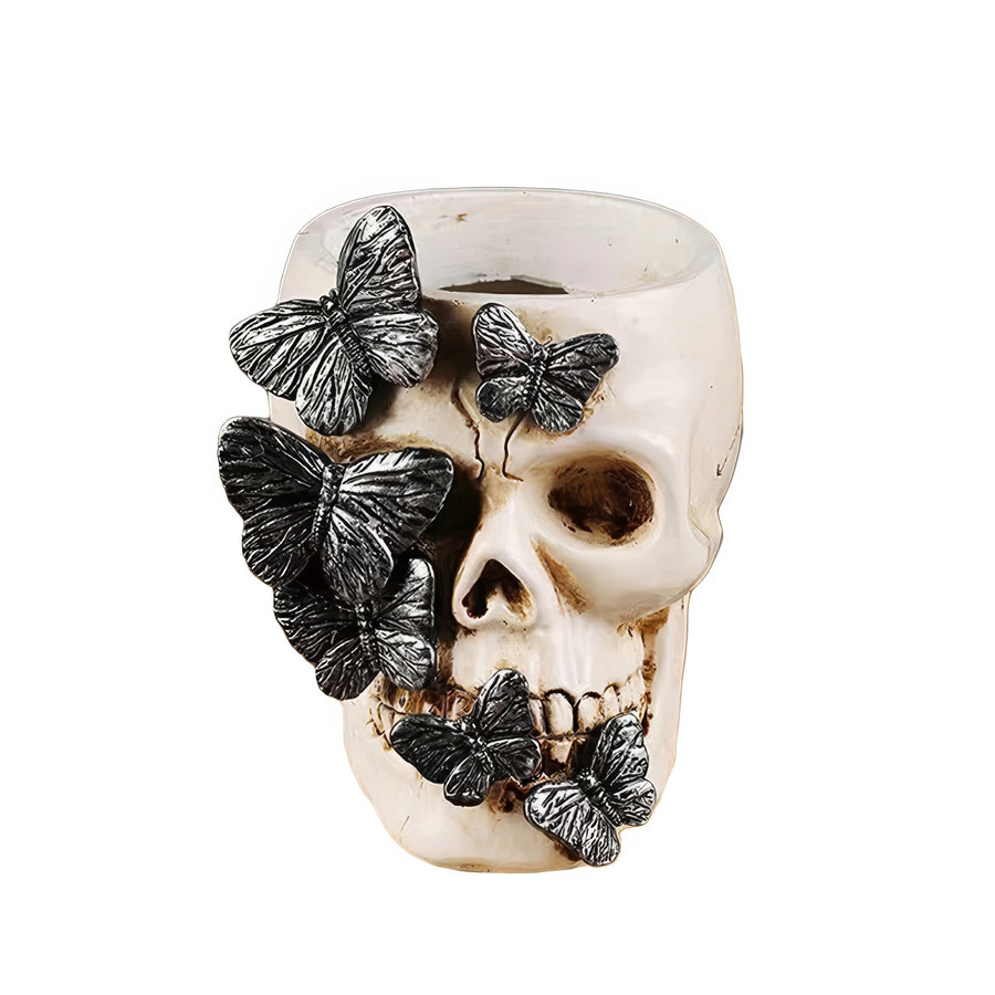 Roomtery Skull with Butterflies Gothic Makeup Brush Holder