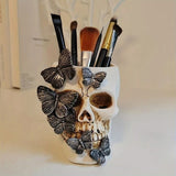 Roomtery Skull with Butterflies Gothic Makeup Brush Holder, view 4