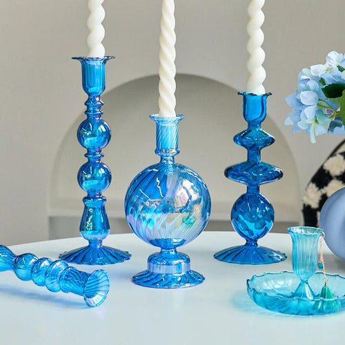Roomtery Sky Blue Glass Candle Holder