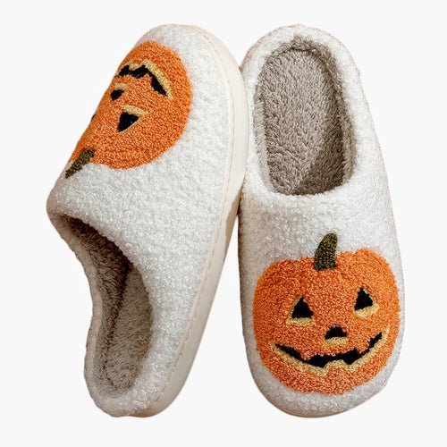 Roomtery Spooky Pumkin Soft Plush House Slippers
