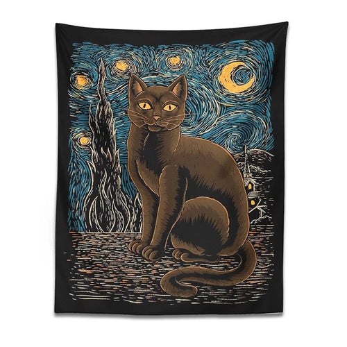 Roomtery Starry Night Cat Tapestry