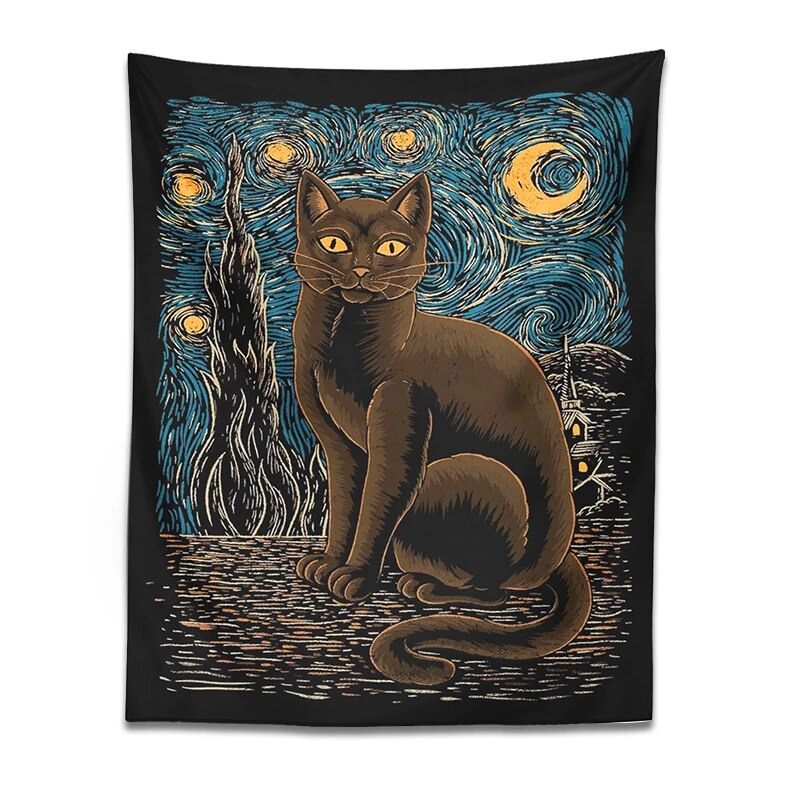 Roomtery Starry Night Cat Tapestry