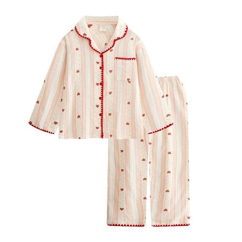 Roomtery Stitched Edge Red Hearts Pajama Set