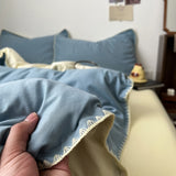 Roomtery Stitched Edge Sage Blue Minimalist Bedding Set, view 2